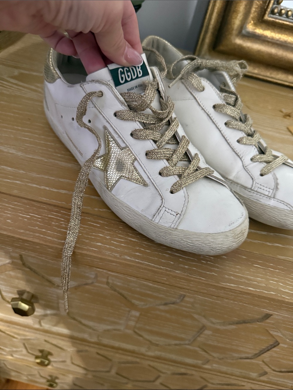 Golden Goose White Sneakers with Gold Star and Laces